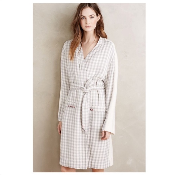 ANTHROPOLOGIE Saturday Sunday Robe Gray Checkered Pattern - Picture 1 of 12